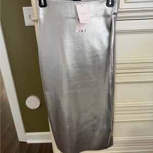 Mango Metallic Silver Pencil Skirt